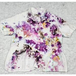 Flax 100% Linen Floral Blouse, Button Up, Lithuania, Womens Sz S